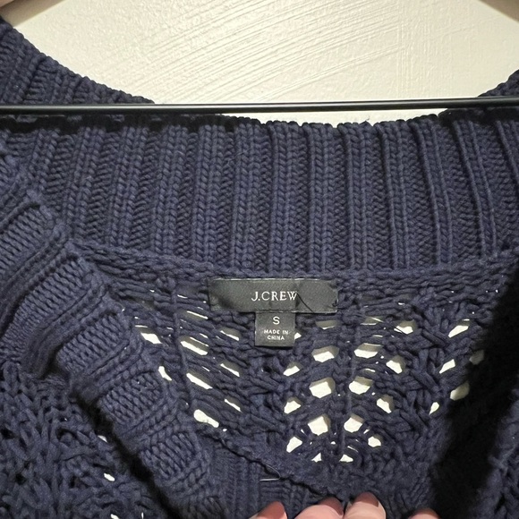J. Crew Wide-Neck Beach Sweater with Pointelle Stitch Navy Size Small - Picture 4 of 7